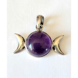 925 Sterling Amethyst Triple Moon Goddess Pendant 6g